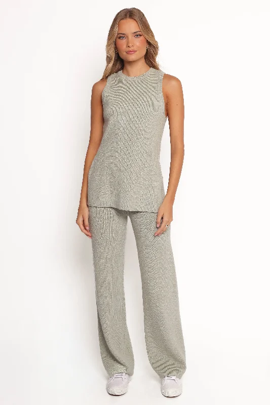 Ellory Knitted Pants Set - Light Sage Casual Yoga Pants