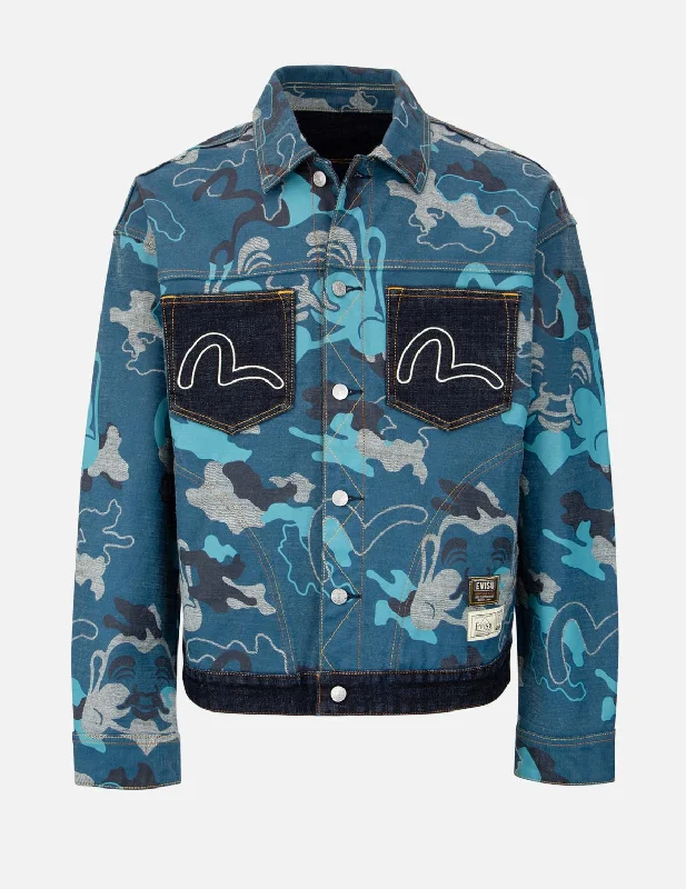 Allover Camouflage-Pattern Reversible Denim Jacket Rayon Fabric Velvet Fabric Corduroy Fabric