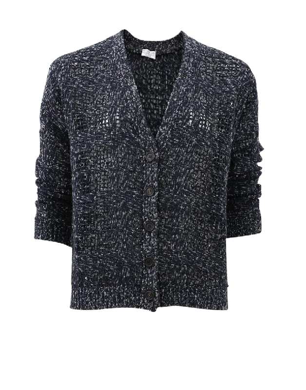 Embroidered Grid Paillette Cardigan Chenille Brocade Lace