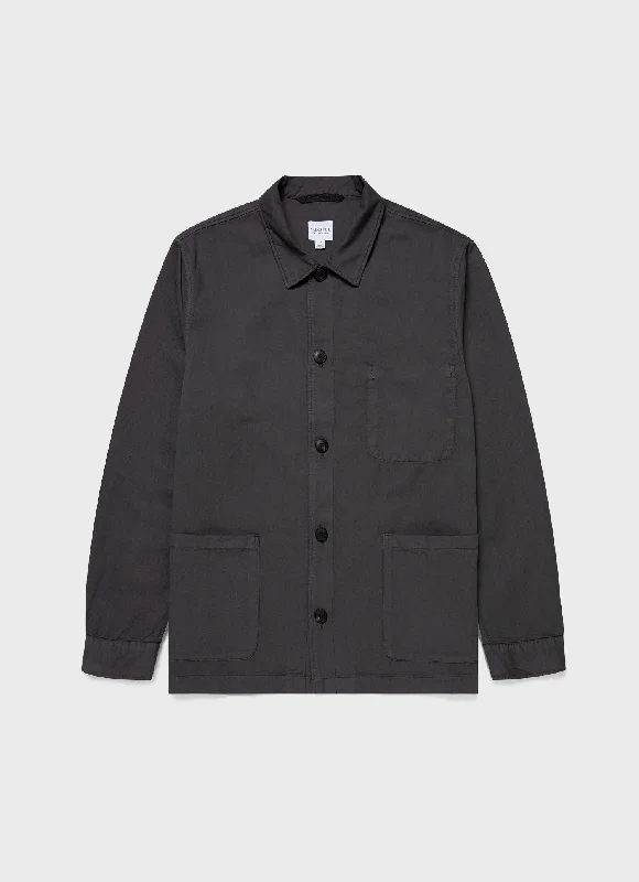 Men's Cotton Linen Twin Pocket Jacket in Charcoal Embroidered Jacket Appliqued Jacket Beaded Jacket