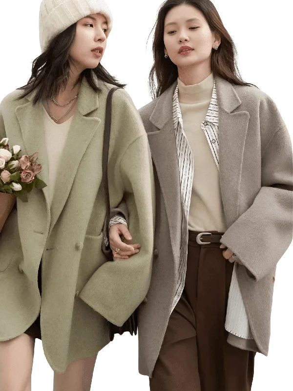 Women's Woolen Coats Loose Casual Double Breasted Retro Jacket Office Lady Outerwear Rayon Jacket Velvet Jacket Corduroy Jacket