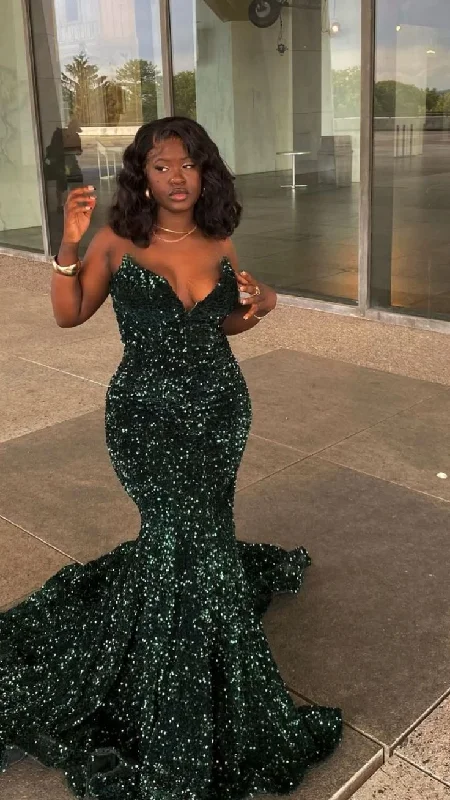 Dark Green Sweetheart Sequins Mermaid Long Party Dress, DP2111 Tunics Versatile stylish