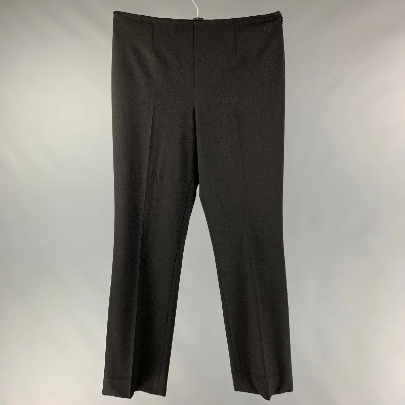RALPH LAUREN BLACK LABEL Size 12 Black Wool Blend Solid Straight Dress Pants Casual Wide Pants