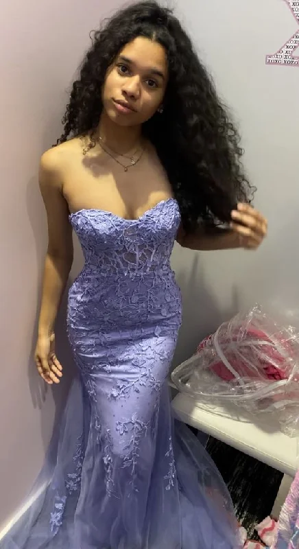 Lilac Sweetheart Tulle Appliques Mermaid Long Formal Party Dress, DP3808 Shift Classic Vintage