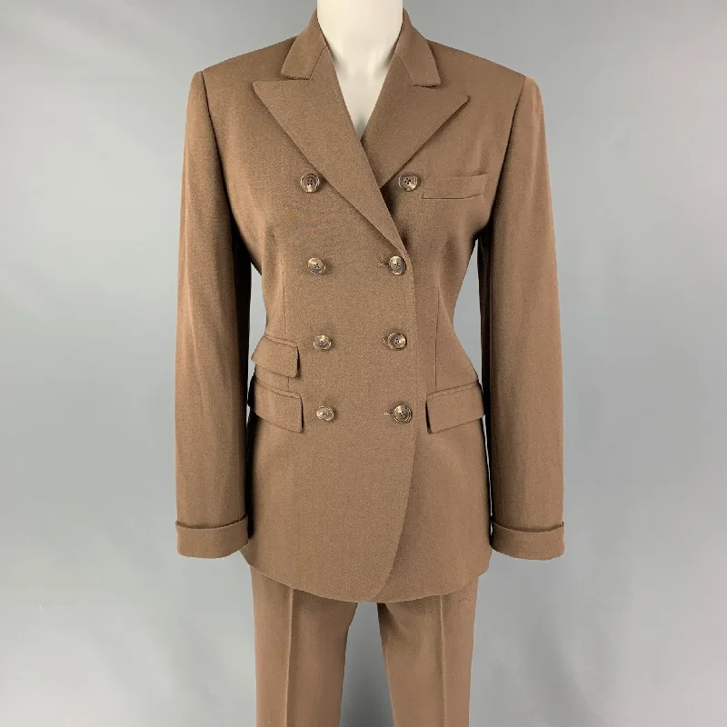 RALPH LAUREN Purple Label Size 2 Tan Wool Double Breasted Pants Suit Lightweight Linen Pants