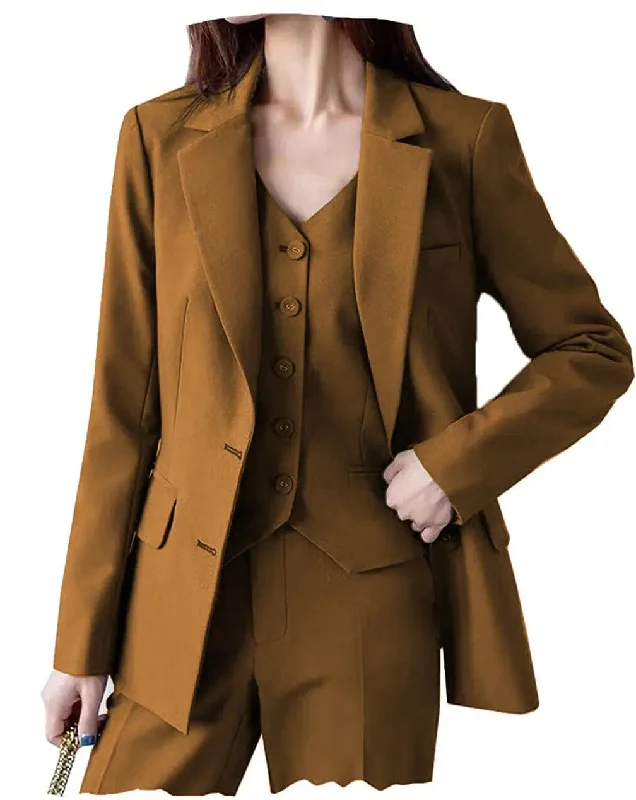 Fashion Women Suit 3 Pieces Flat Notch Lapel (Blazer+vest+Pants) Classic Straight-Leg Pants