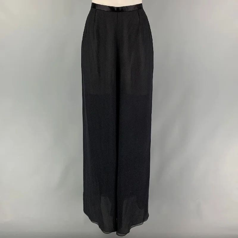 RALPH LAUREN Collection Size 8 Black Silk Wide Leg Dress Pants Casual Lounge Pants