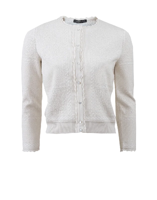 Lace Grid Knit Cardigan Soft Cozy Warm
