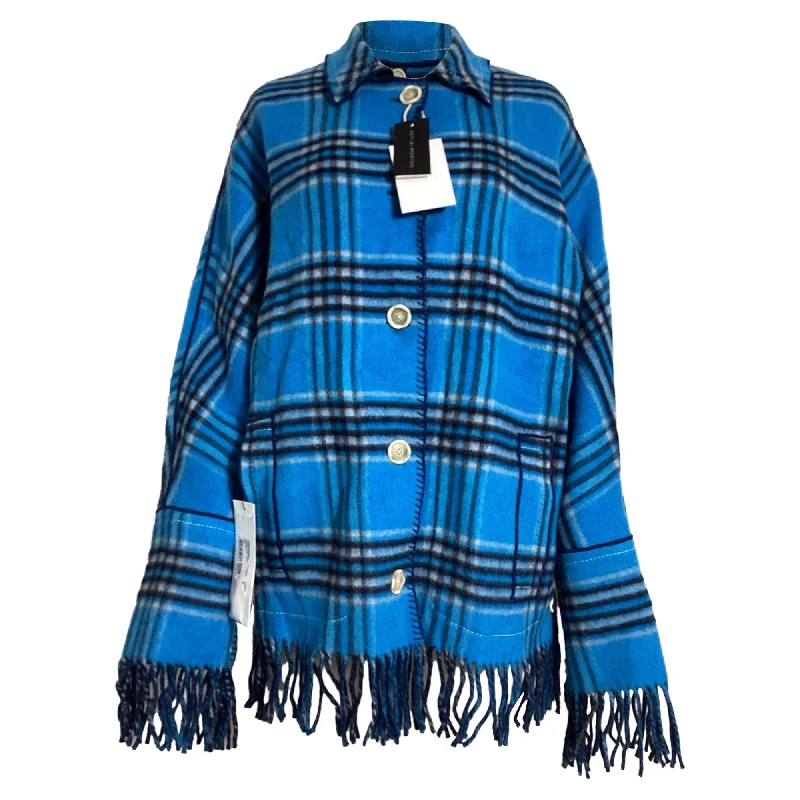 Marni Reversible Fringed Checked Jacket in Blue Wool Insulated Jacket Fitted Jacket Loose Jacket Marni Reversible Fringed Checked Jacket in Blue Wool Insulated Jacket Fitted Jacket Loose Jacket