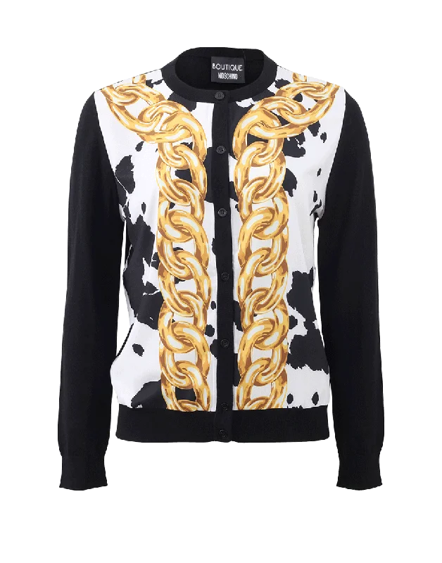 Printed Silk Front Cardigan Mesh Blend Leather Blend Suede Blend