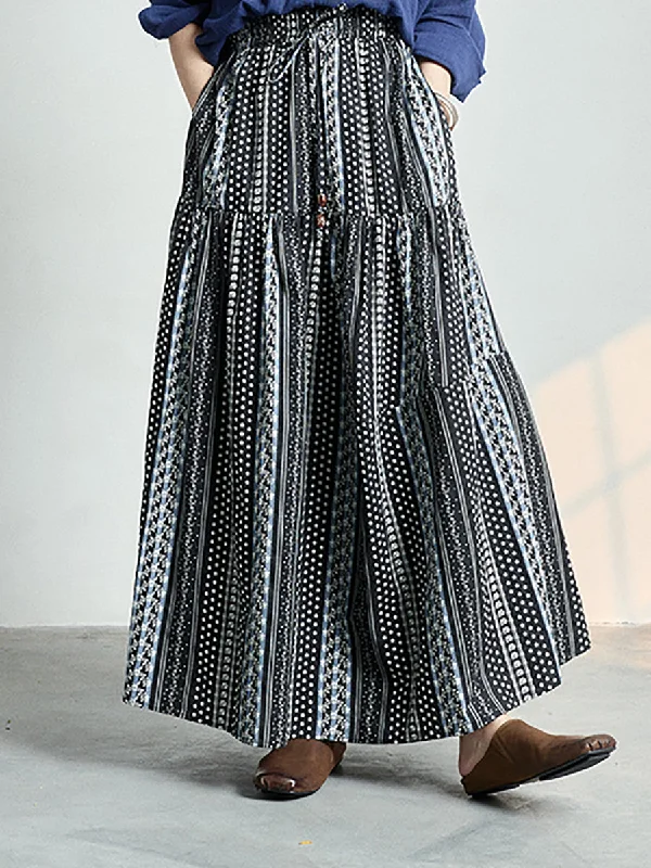 Women Summer Bohemia Flower Loose Skirt linen skirt relaxed