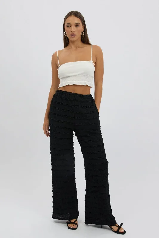 Black Wide Leg Pant Lace Classic Bootcut Trousers