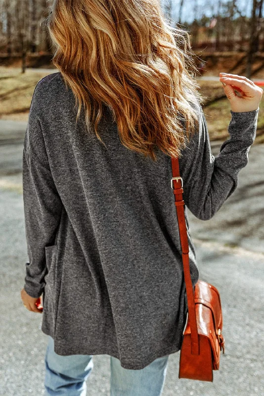 Women's Long Sleeve Button Cardigan Welt Pockets Slit Pockets Flap Pockets