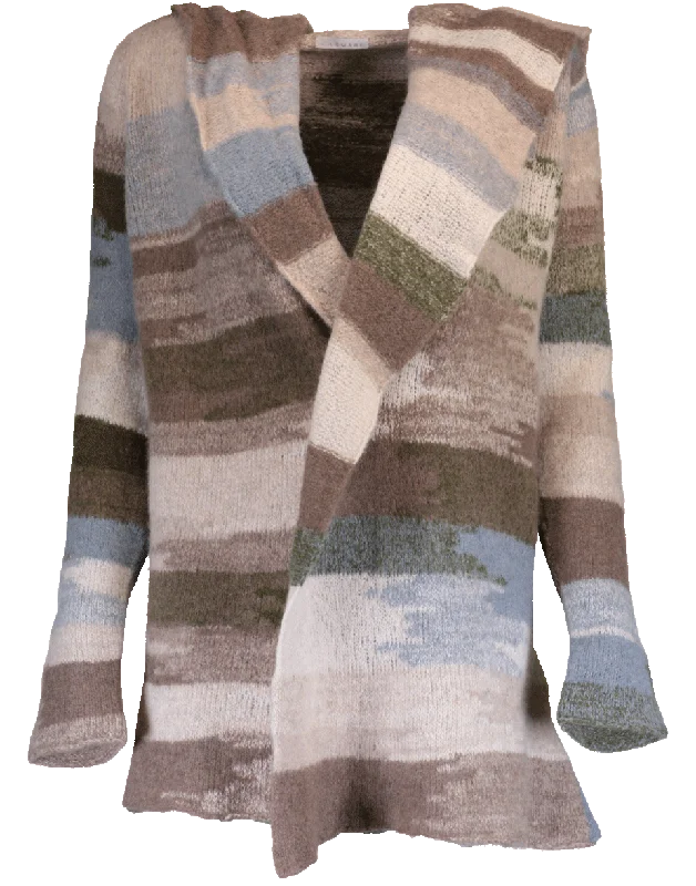 Abstract Stripe Open Cardigan Hooded Cardigan Collared Cardigan Shawl Collar