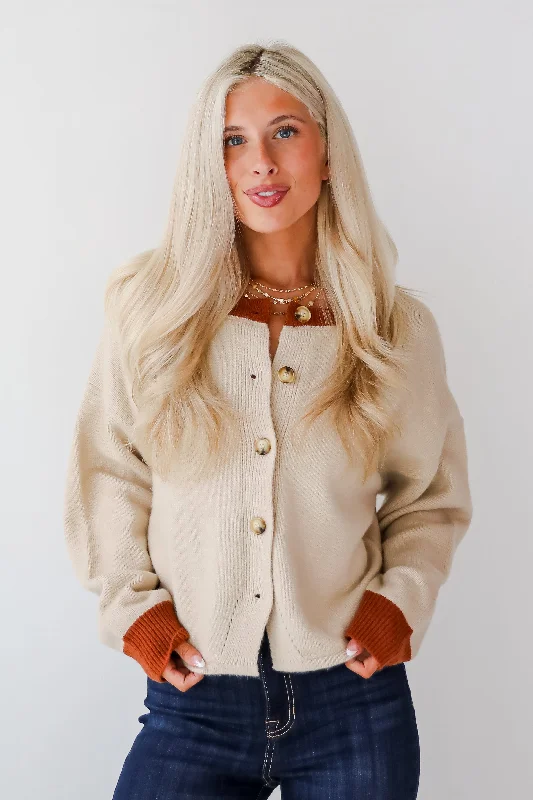 FINAL SALE - Cozy Energy Beige Sweater Cardigan Patchwork Embroidered Appliqued