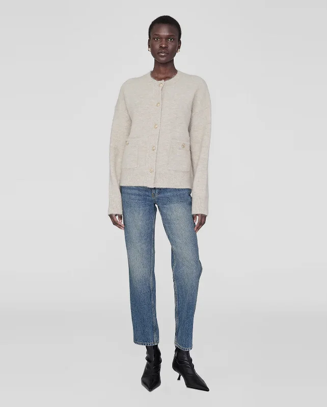 BOBBIE CARDIGAN / LIGHT OAT Boat Neck Shawl Collar Notched Collar