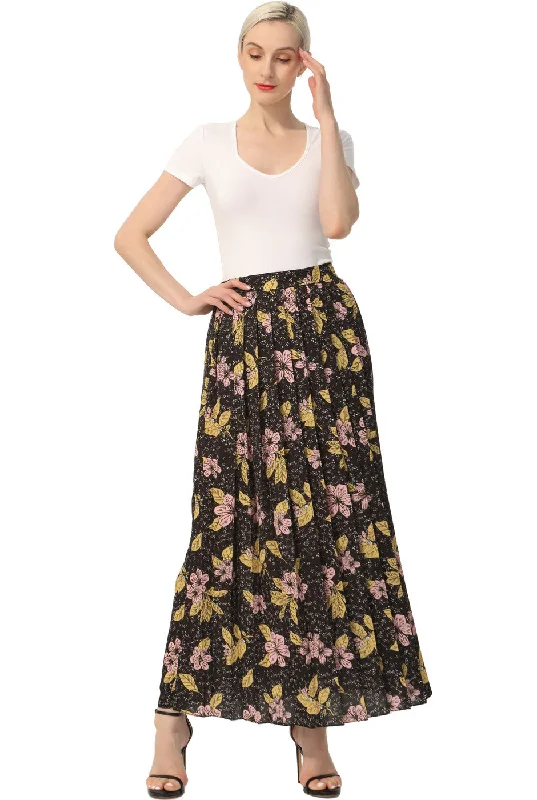 Kimi + Kai Women Print Box Pleat Maxi Skirt linen skirt airy