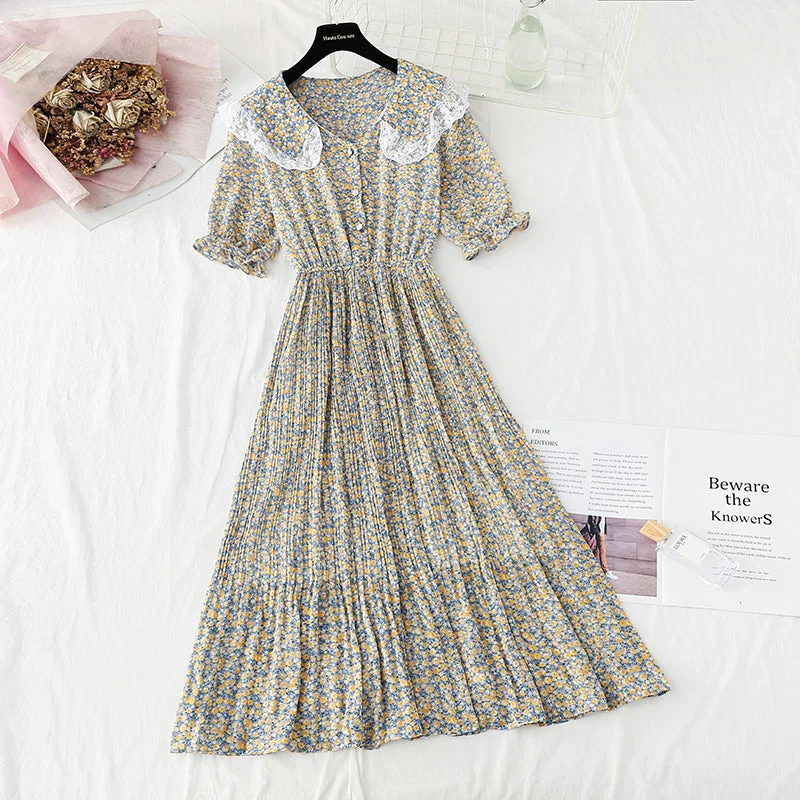 New baby collar Floral Chiffon Skirt French retro fairy skirt  4875 velvet skirt plush