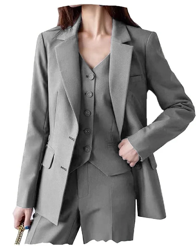 Fashion Women Suit 3 Pieces Flat Notch Lapel (Blazer+vest+Pants) Soft Cotton Pants
