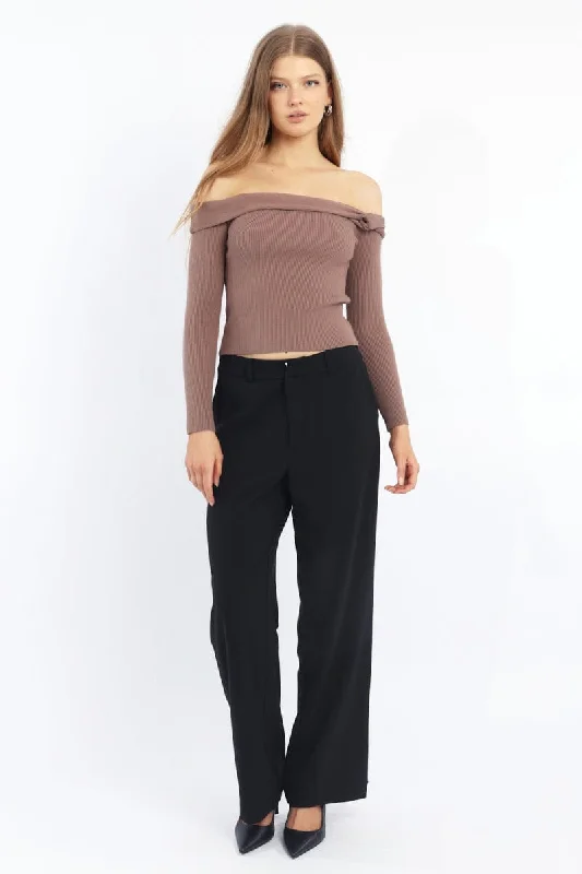 Black Wide Leg Pants Mid Rise Chic Black Leggings