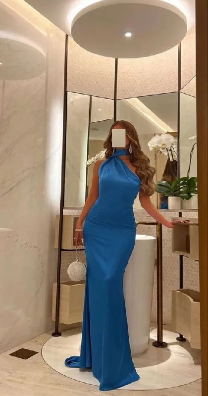 Royal Blue Halter Mermaid Sexy Long Evening Party Dress, DP3740 Turtleneck Warm Winter