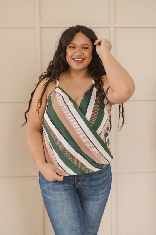 Take Your Time Striped Draped Tank | S-2X, 2 Colors black tank top