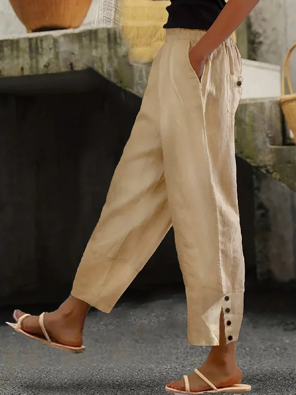 Plus Size Buttoned Slit Pants with Pockets High-Waist Jogger Pants