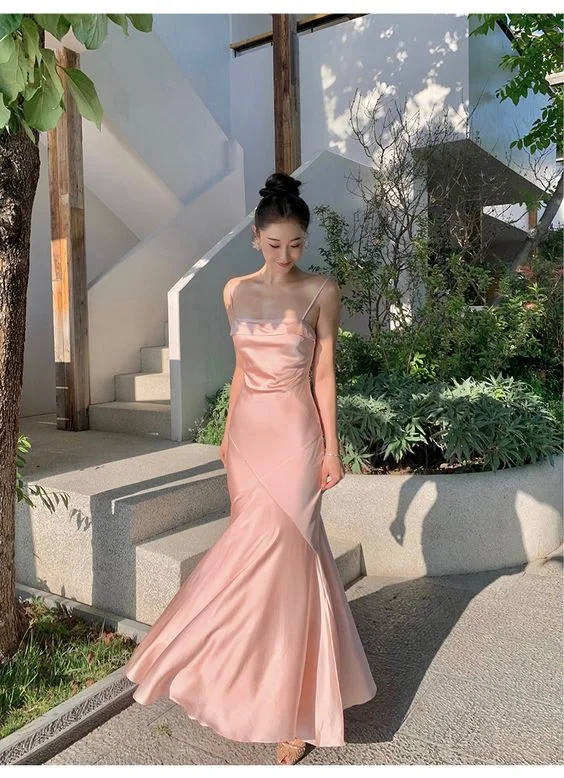 Pink Spaghetti Straps Mermaid Long Party Dress,DP1884 Tunics Velvet soft