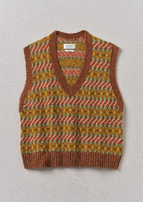 Jacquard Wool Linen Tank | Ochre Multi scoop neck tank