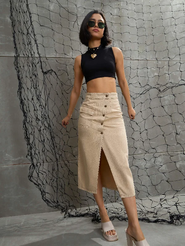 Women Beige Front Button Wrap Skirt boho skirt vibe