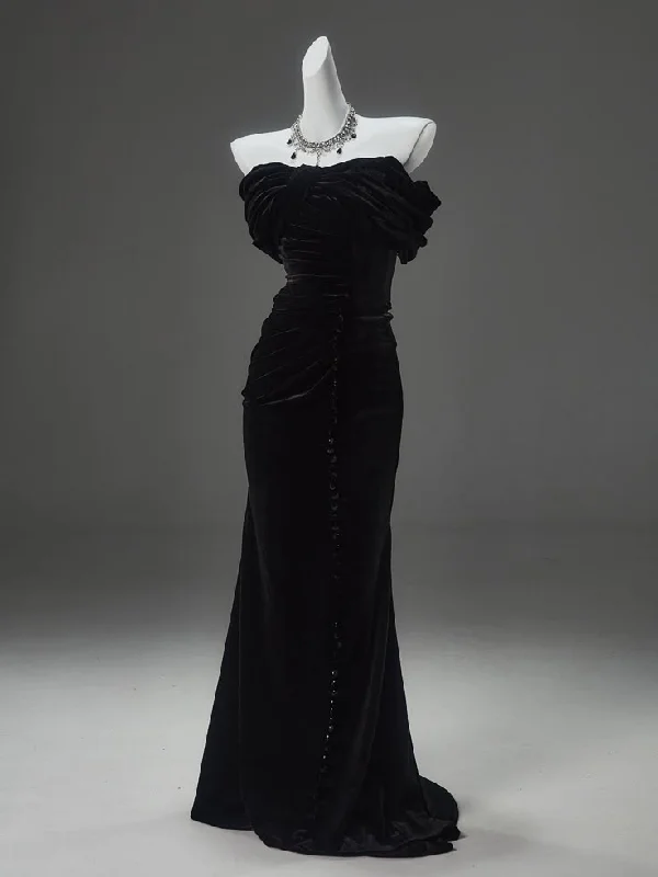 Black Off Shoulder Mermaid Velvet Long Formal Party Dress, DP3504 Tunics Occasion special
