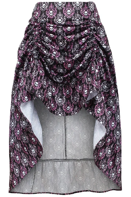 Black/White/Purple Skull Satin Adjustable High Low Skirt - 34" Long corduroy skirt comfortable