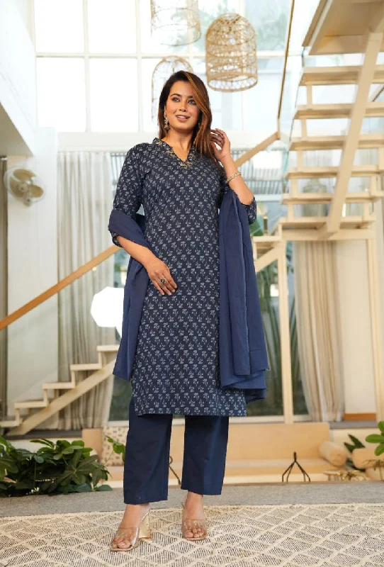 Women's Ready To Wear Printed Kurti-Pant-Dupatta - Ethnicmix Comfortable Pleated Pants