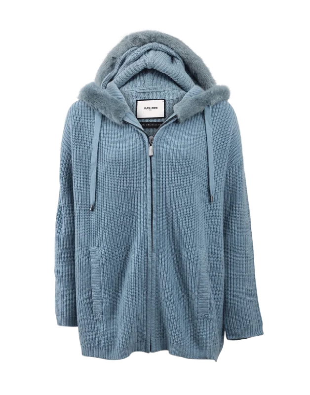 Hooded Zip Fur Cardigan Mesh Fabric Canvas Fabric Denim Fabric