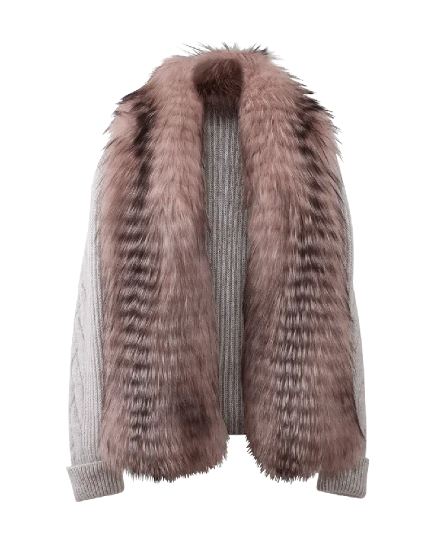 Fur Front Cardigan Chenille Brocade Lace