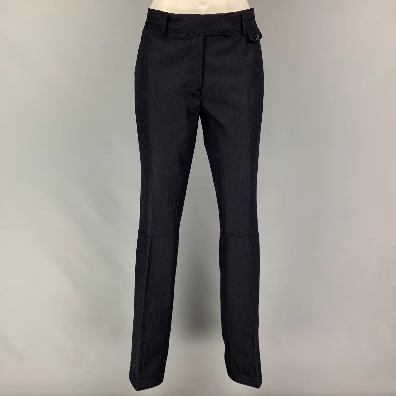 PRADA Size 4 Navy Wool Herringbone Dress Pants Formal Linen Trousers