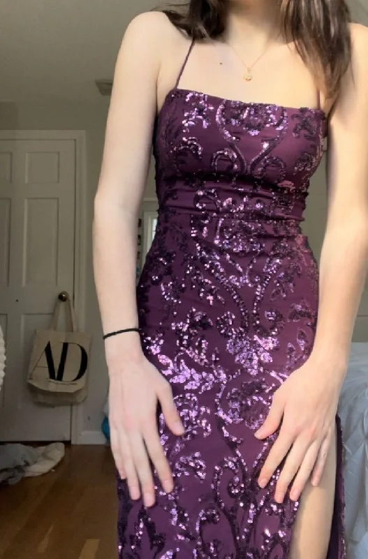 Dark Purple Straps Mermaid Sequins Long Evening Party Dress DP3879 Tunics Sophisticated sleek
