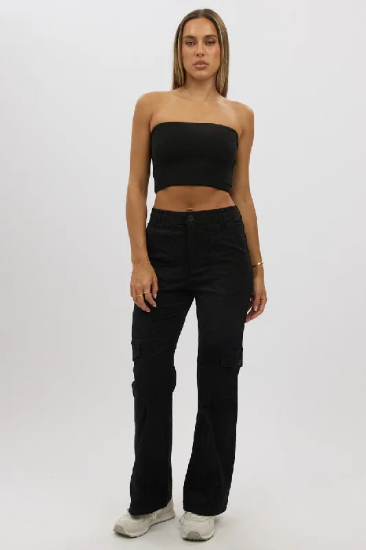 Black Cargo Pants Mid Rise Soft Sweatpants Style