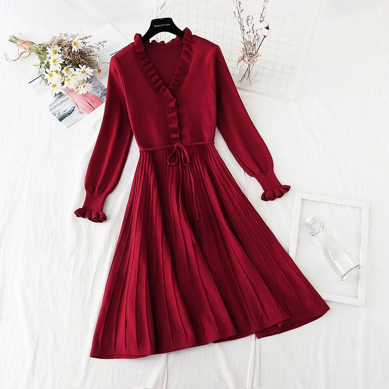 New slim lace up knitted skirt over the knee with temperament Christmas skirt  4801 linen skirt natural