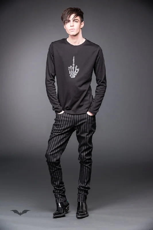 Queen of Darkness - Black and Grey Pinstriped Pants High-Waist Jogger Pants
