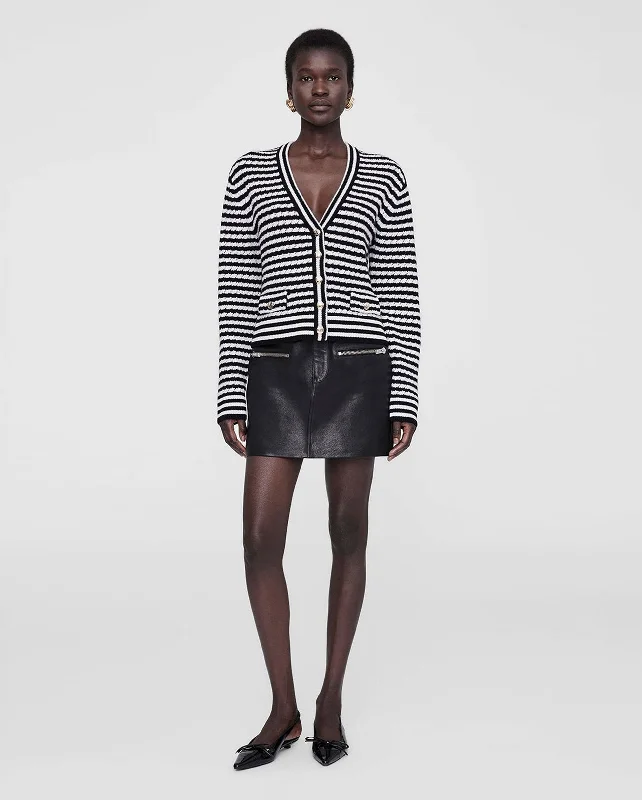 GWEN CARDIGAN / BLACK AND IVORY STRIPE Tailored Straight A-Line