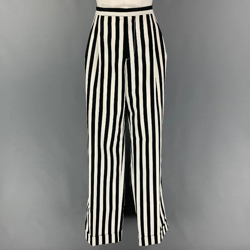 MARC JACOBS Size 12 Black White Polyester Stripe Wide Leg Dress Pants Formal Slim Pants