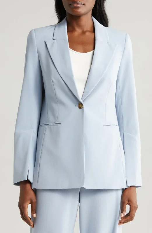 Light Blue 2 Piece Peak Lapel Single Buttons Women's Suit (Blazer+Pants) Casual Sweatpants Style