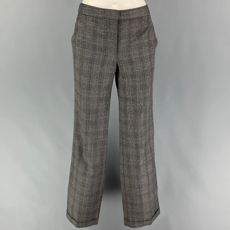 2009 by ALEXANDER McQUEEN  Size 10 Grey Virgin Wool Plaid Flat Front Dress Pants Trendy Work Pants