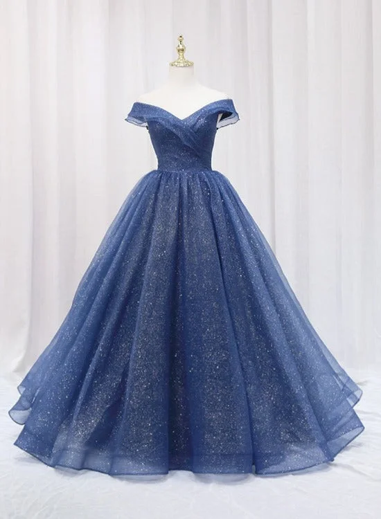 Blue Off Shoulder Long Party Dress Evening Gown, Blue Junior Prom Dress Tunics Chinos classic