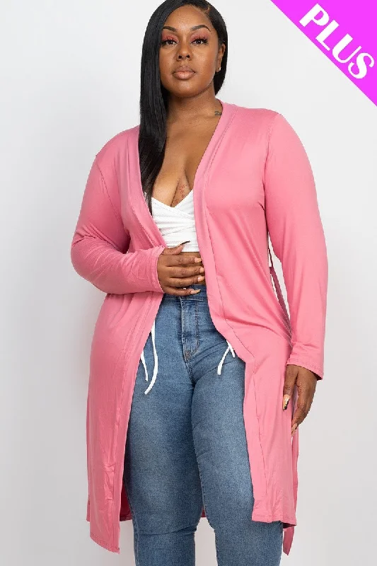 Long Sleeves Belted Cardigan Spandex Blend Rayon Blend Denim Blend