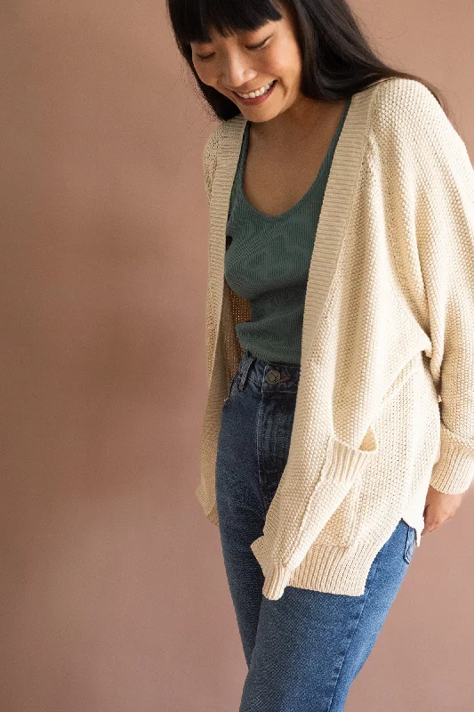 Giola Long Cardigan Natural White Spandex Rayon Corduroy
