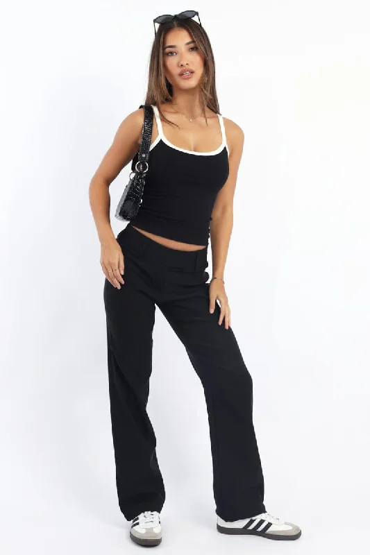 Black Straight Fit Low Rise Pants Trendy Printed Leggings