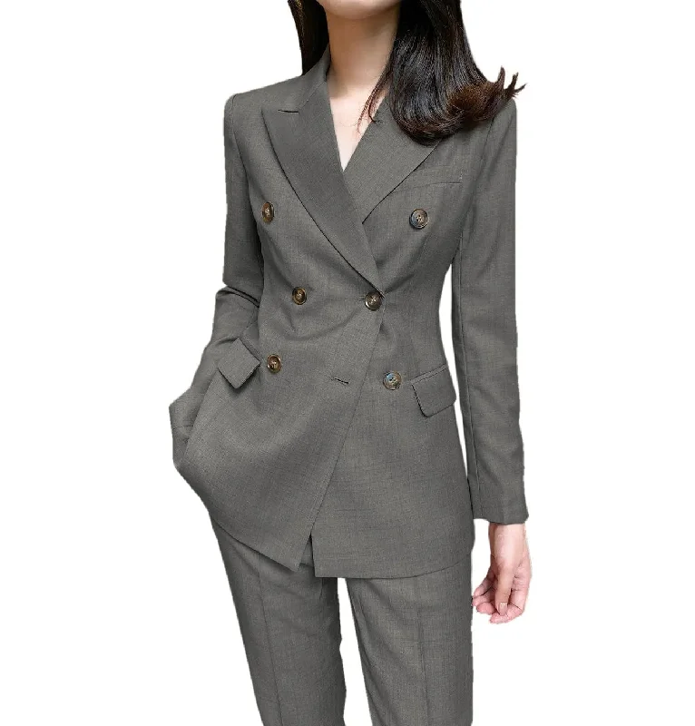 Formal Flat 2 Pieces Women Suit Peak Lapel Blazer (Blazer+Pants) Fashionable Jogger Pants