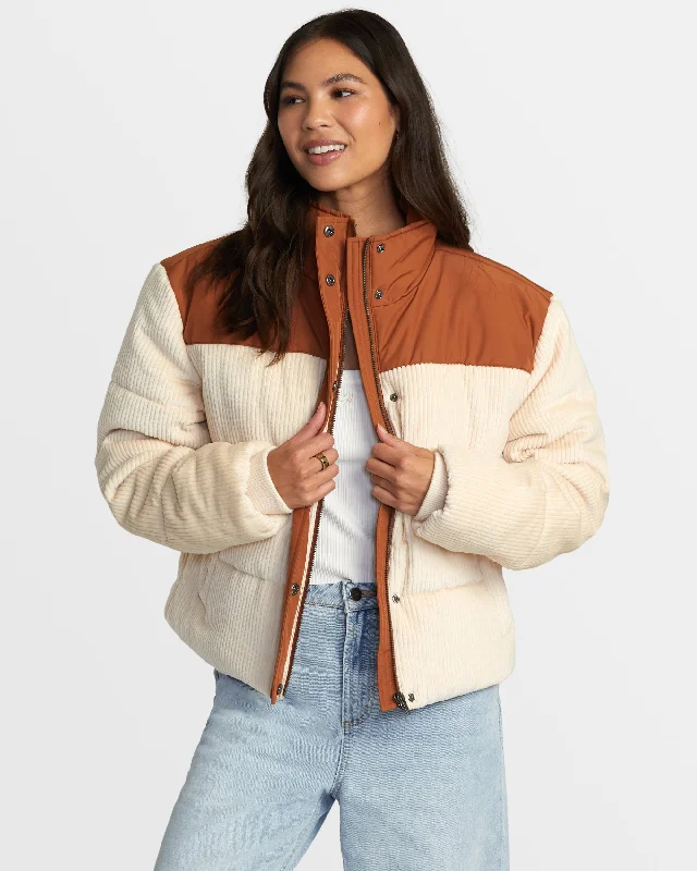 Eezeh Peaasy Puffer Jacket - Mocha Bisque Satin Fabric Silk Fabric Chiffon Fabric